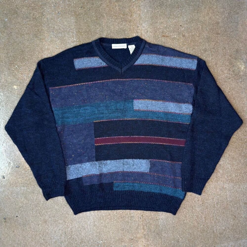 Vintage Preswick & Moore Sweater Mens M Wool Alpaca Abstract Knit V Neck 90s